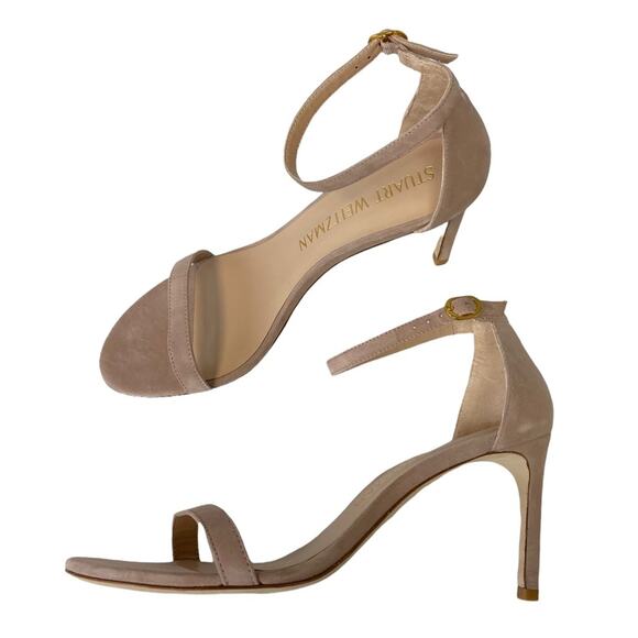 New Stuart Weitzman Nunaked Neutral Suede Classic Heel Sandals Size 10 - Picture 4 of 15